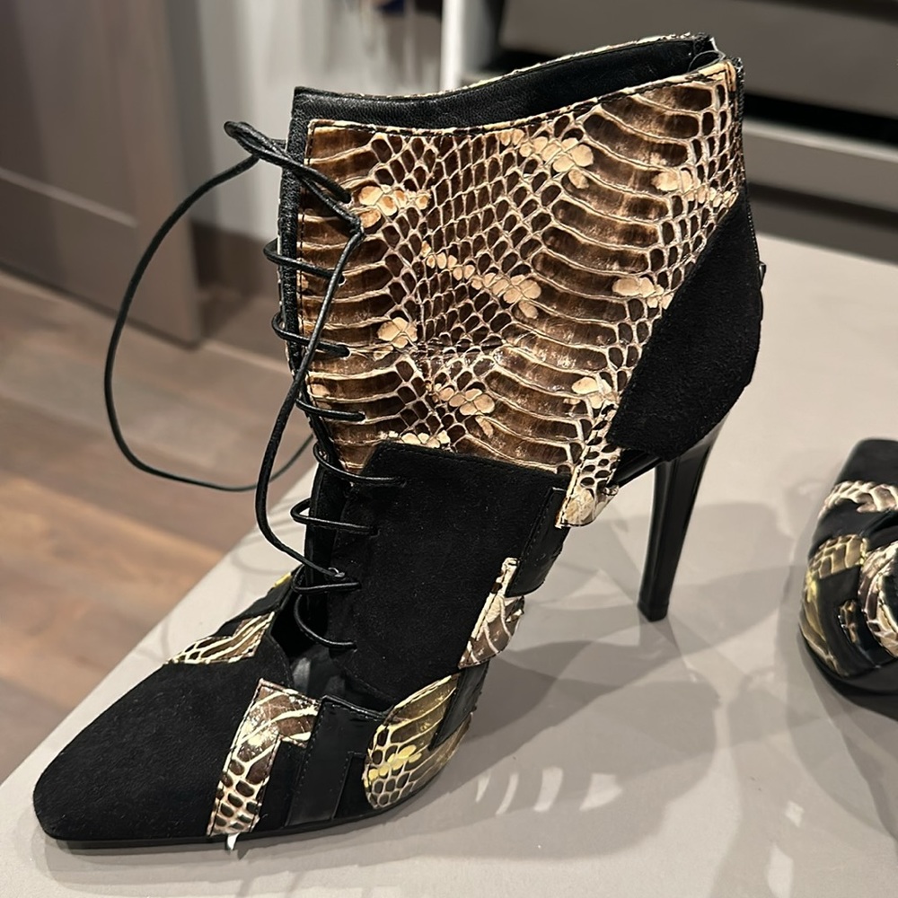 Bottega Venetta Suede And Python Lace Up Bootie - image 3